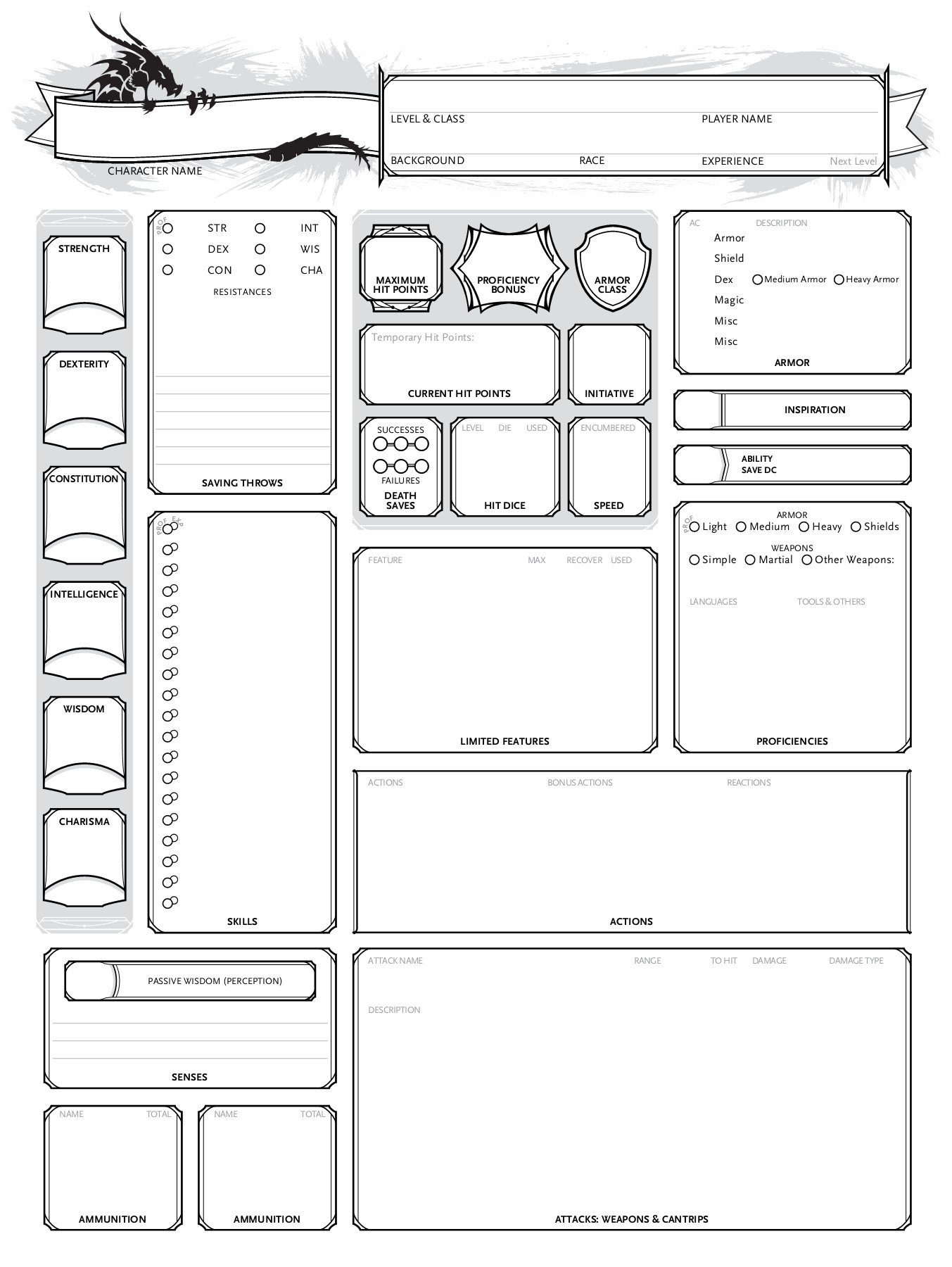 ruokavalikko 5th Edition Blank Dd Character Sheets