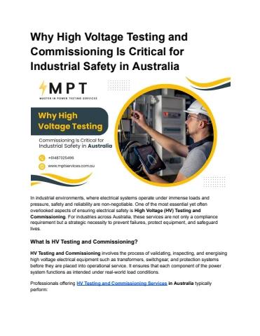 Why High Voltage Testing and Commissioning Is Critical for Industrial