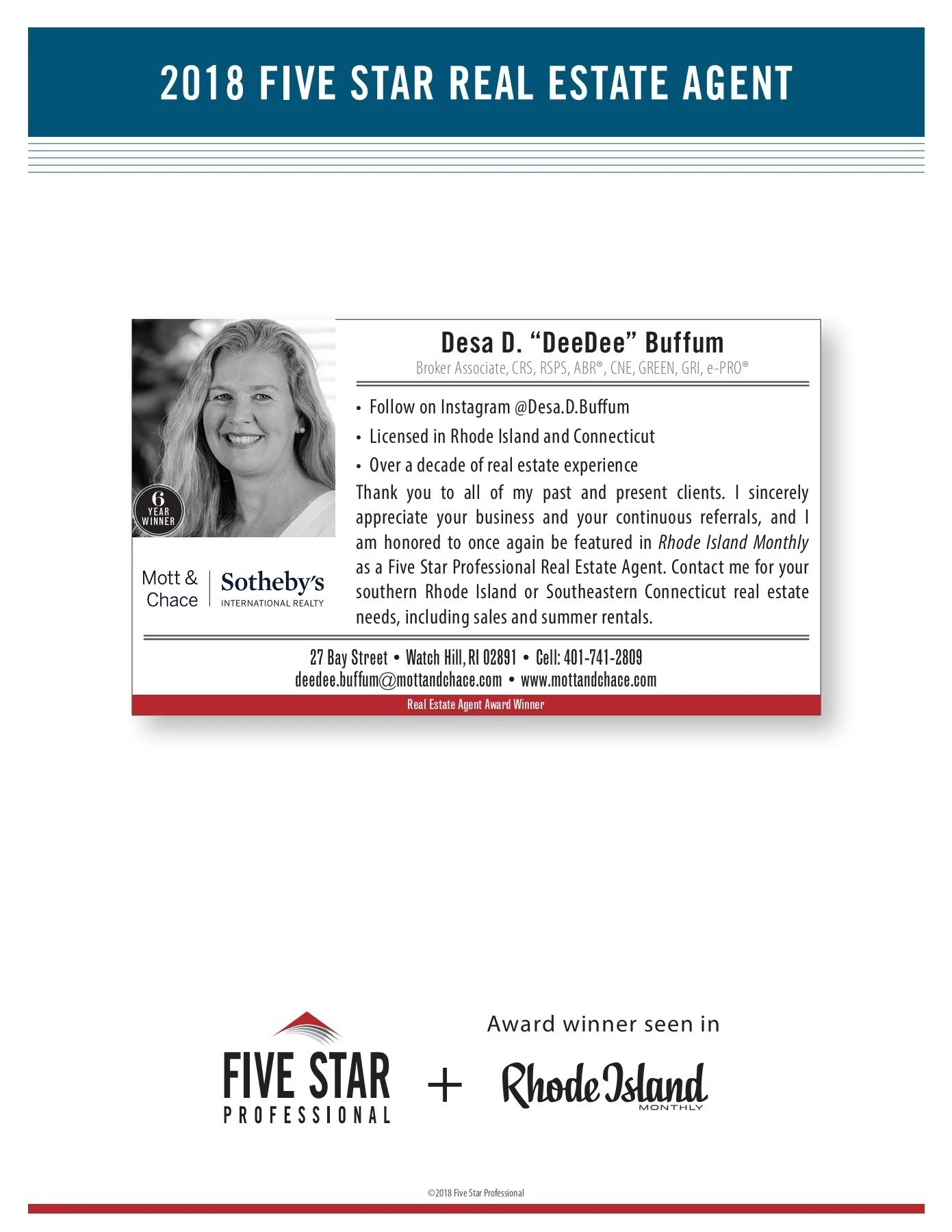 Desa Buffum 2018 Rhode Island Five Star Real Estate Agent
