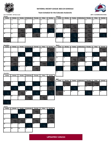 Avalanche Home Schedule 2024 20232024 Colorado Avalanche Schedule Flipbook by McGuckin Hardware