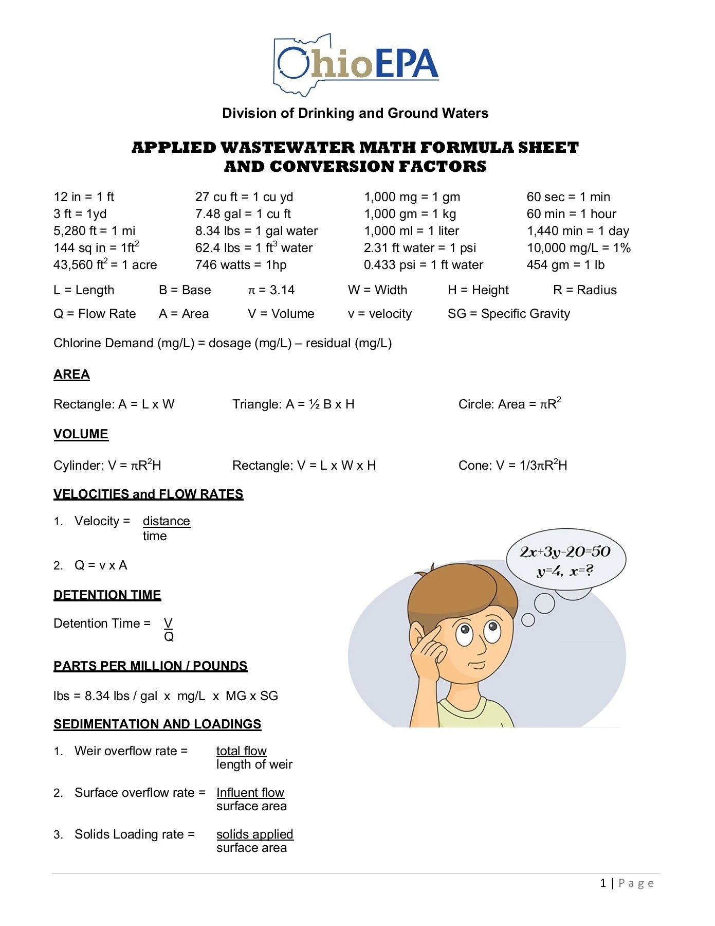 APPLIED WASTEWATER MATH FORMULA SHEET AND CONVERSION FACTORS