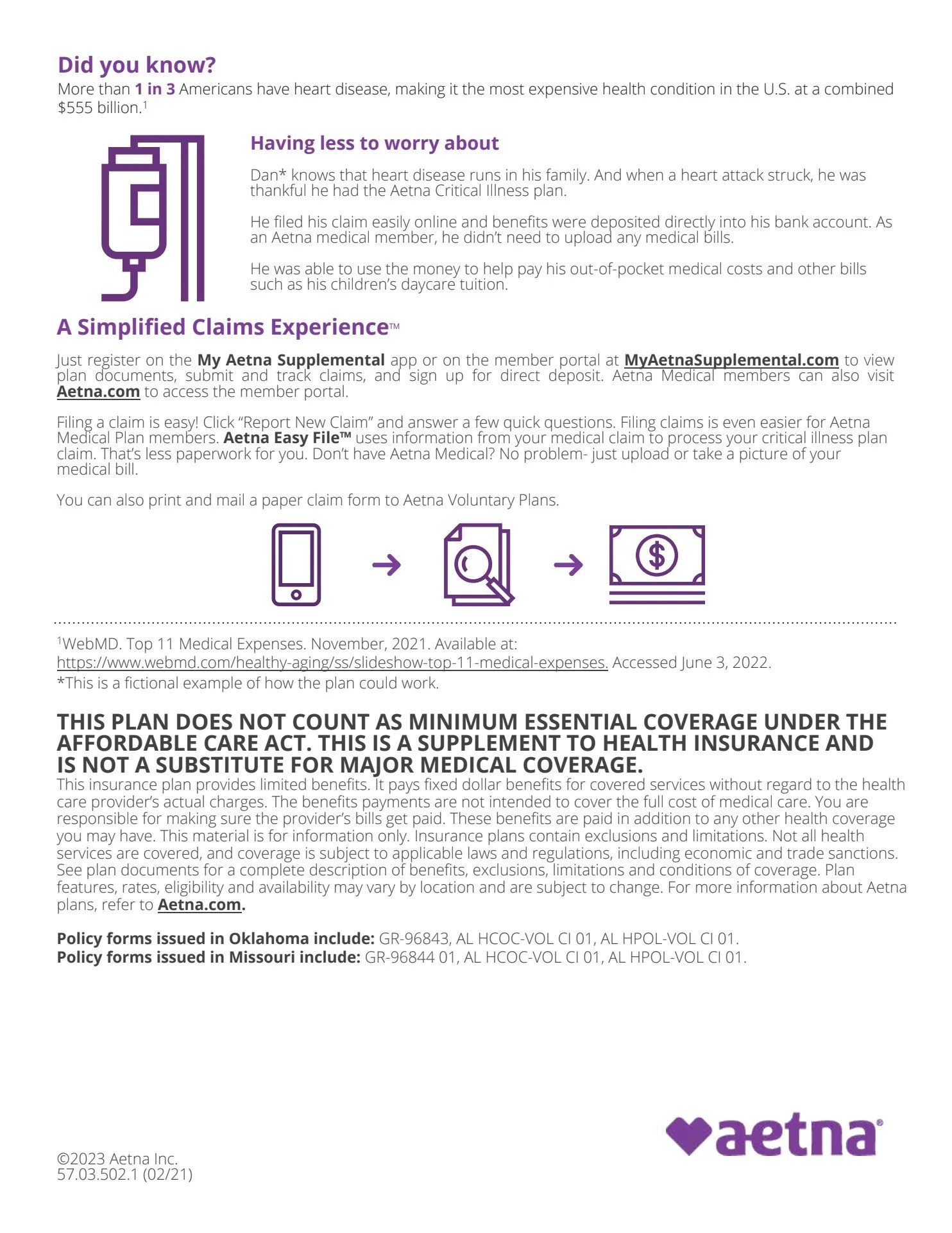 Critical Illness Plan Summary with Health Screening Rider List