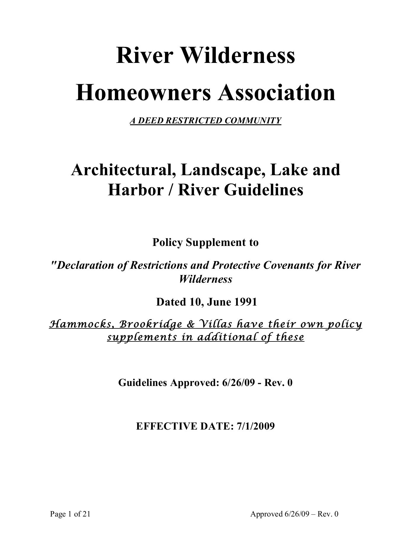 River Wilderness Homeowners Association