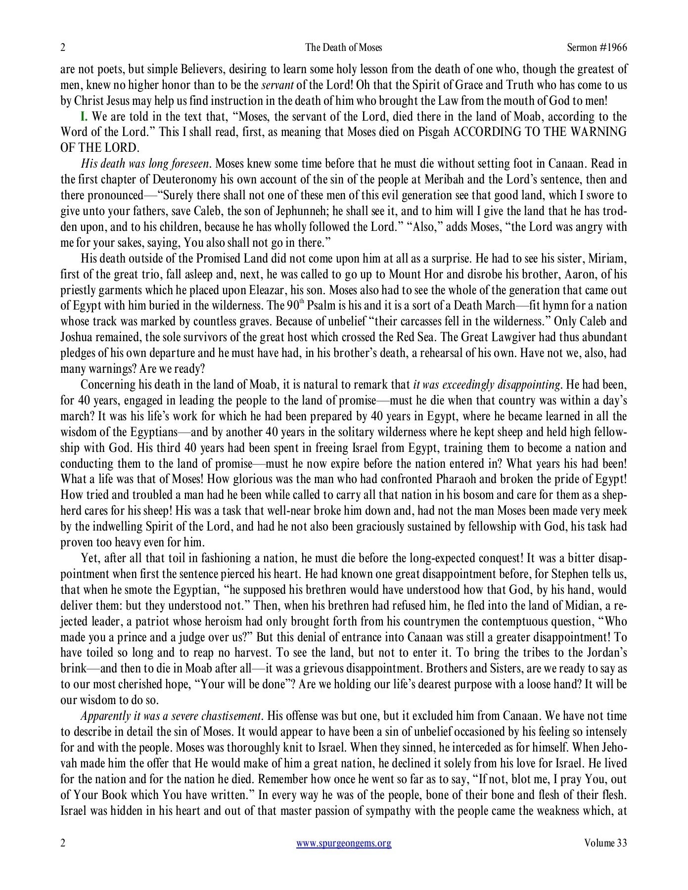 1966 The Death of Moses Spurgeon Gems