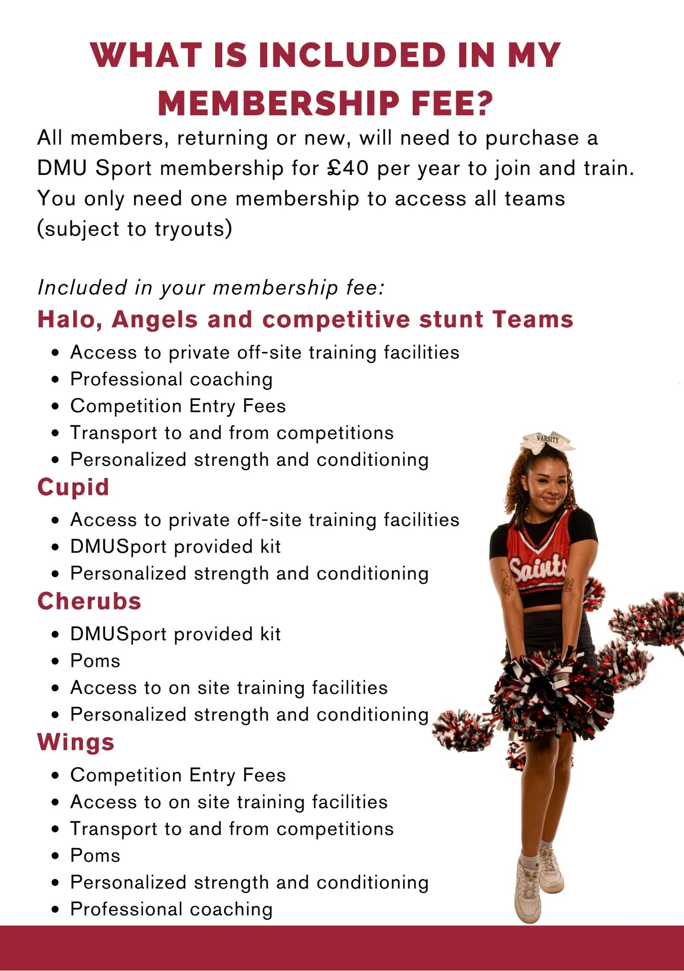 DMU Cheer Costs guide