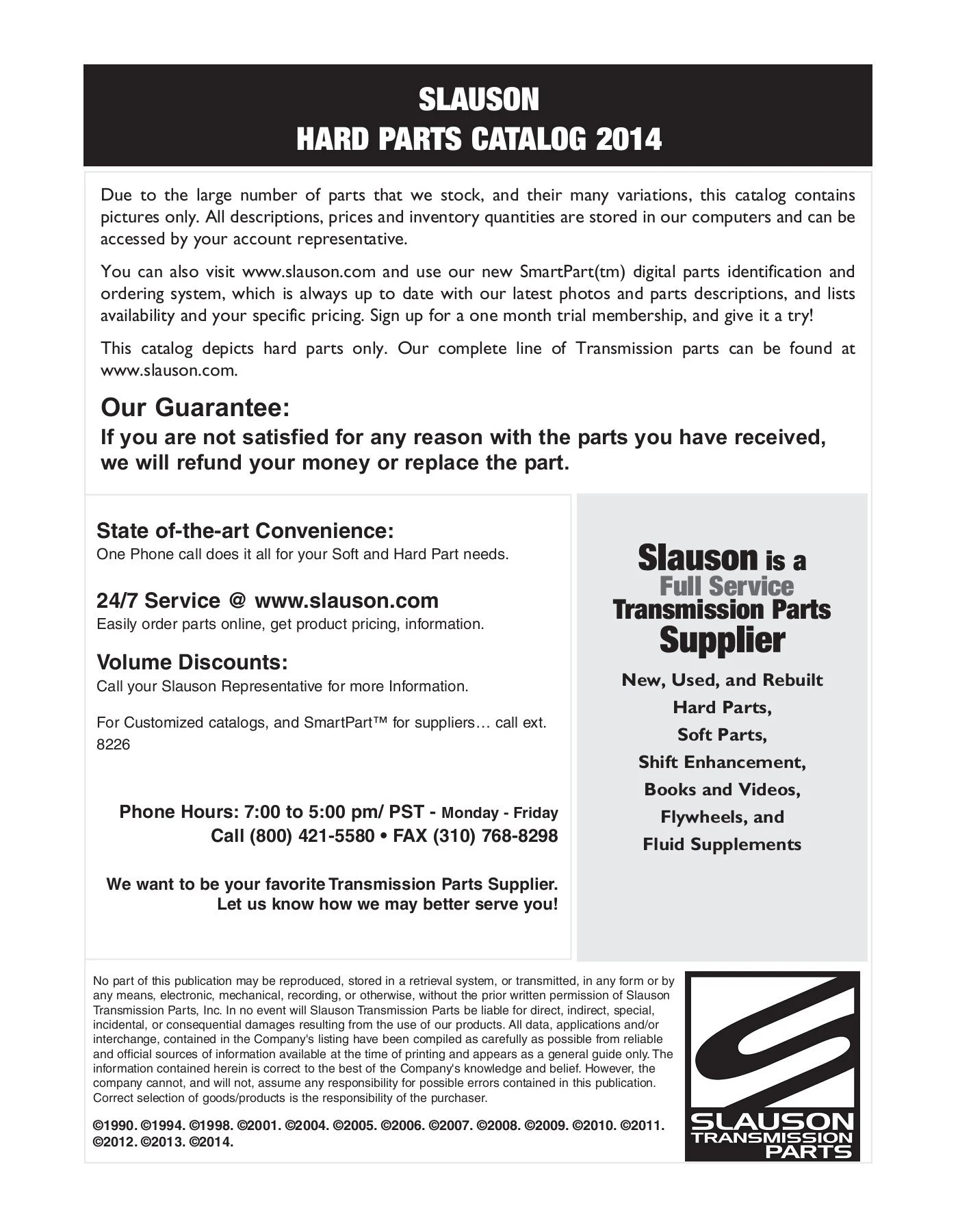 Slauson Parts Catalog 2014