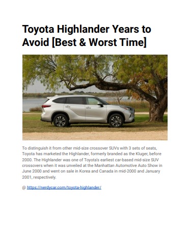 Toyota Highlander Years to Avoid
