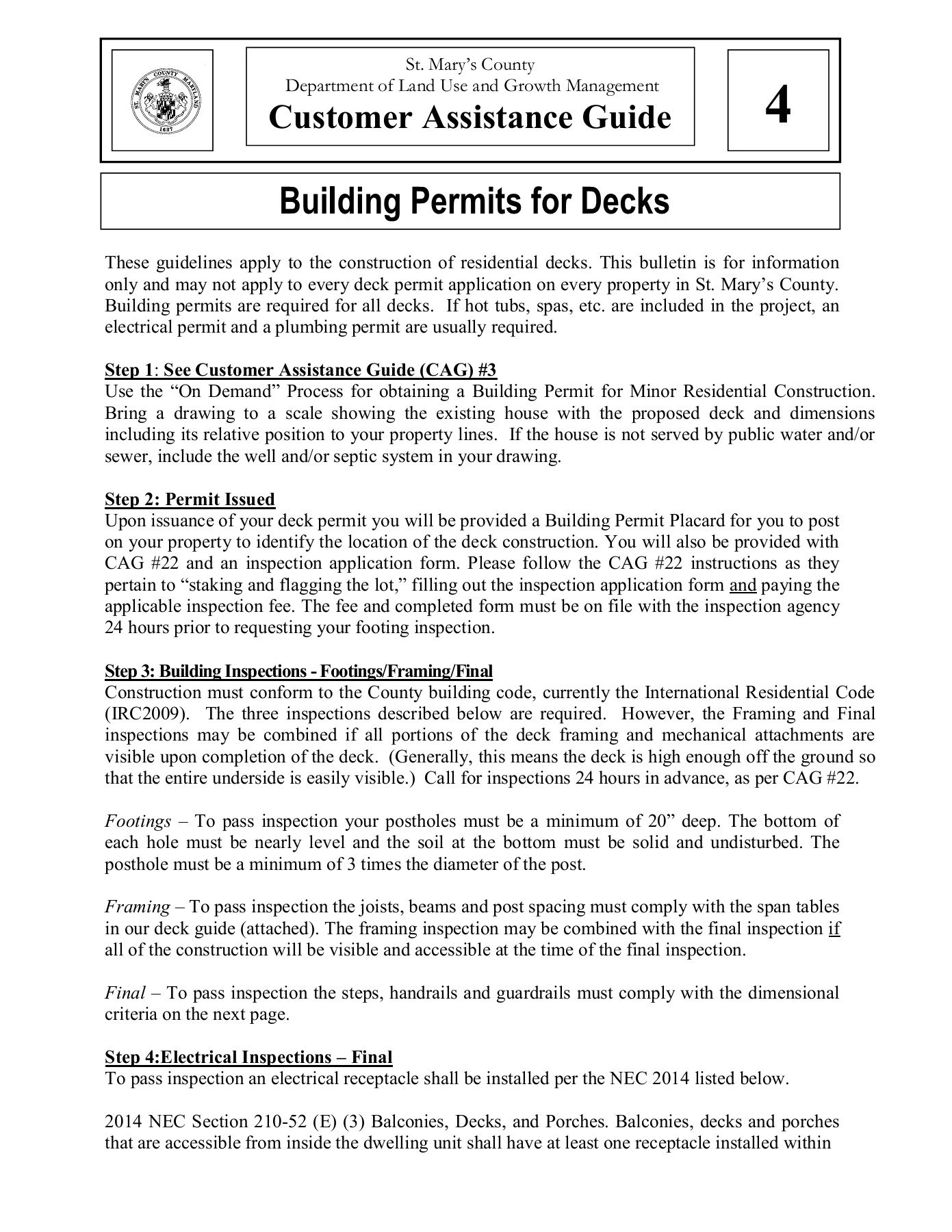 Building Permits for Decks St. Mary's County, Maryland