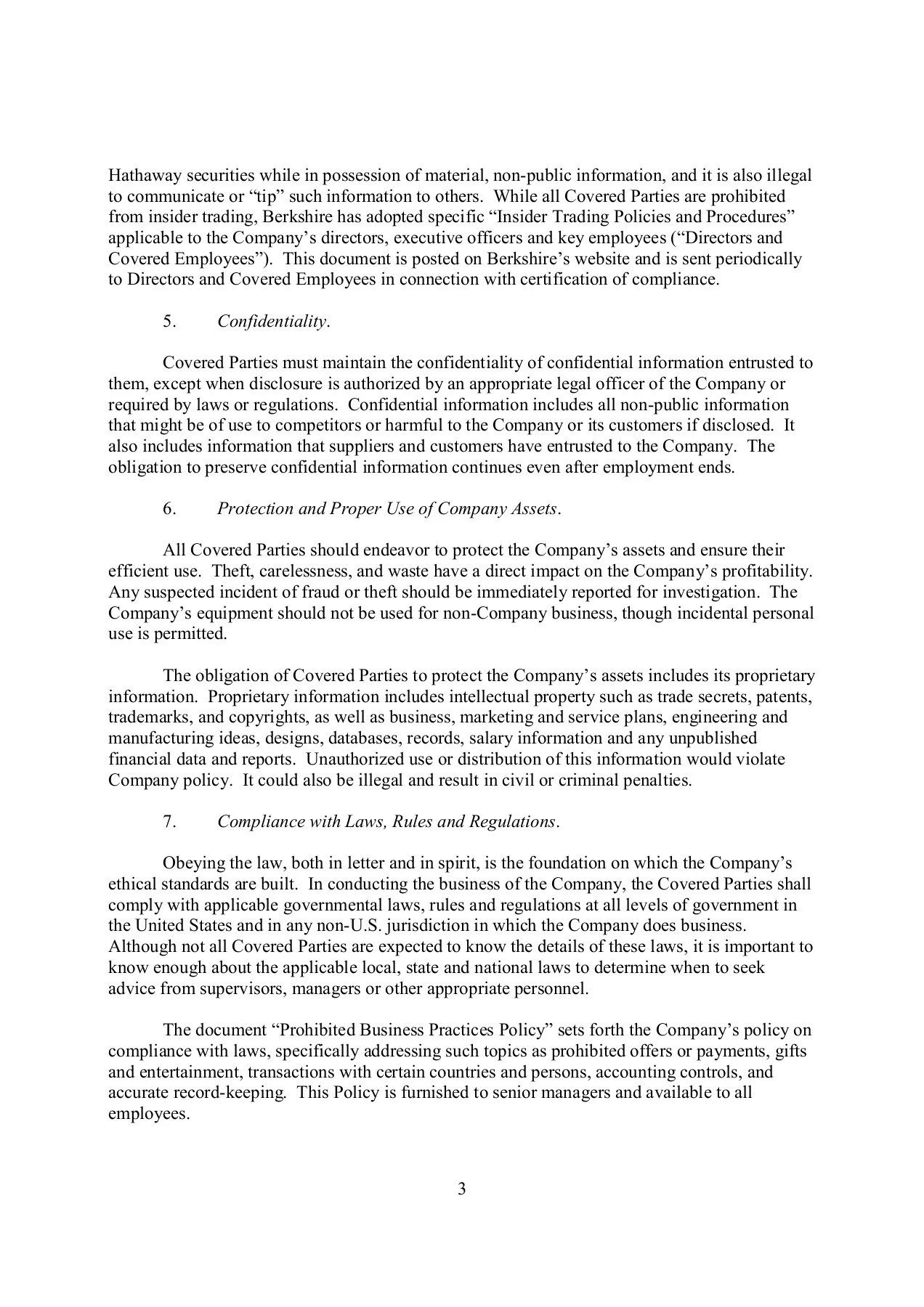 Berkshire Code of Business Conduct BERKSHIRE HATHAWAY INC.