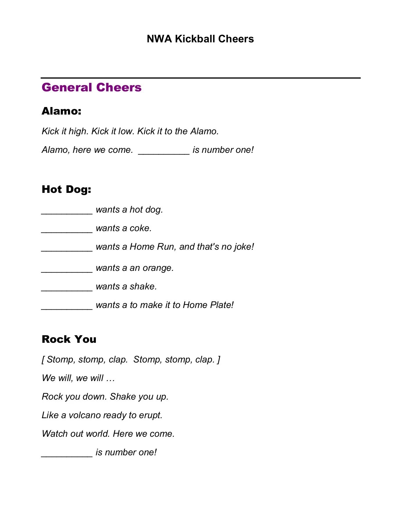 General Cheers NWA KICKBALL