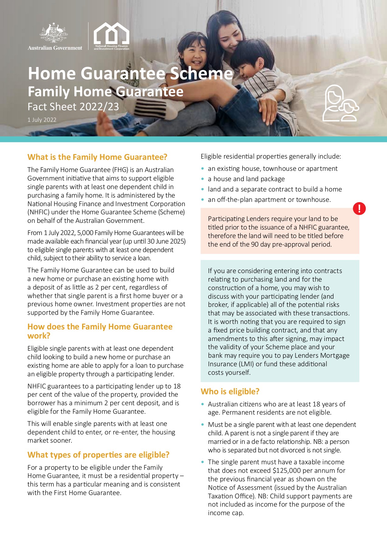 NHFIC Family Home Guarantee Factsheet July 2022 alex Page 1 2