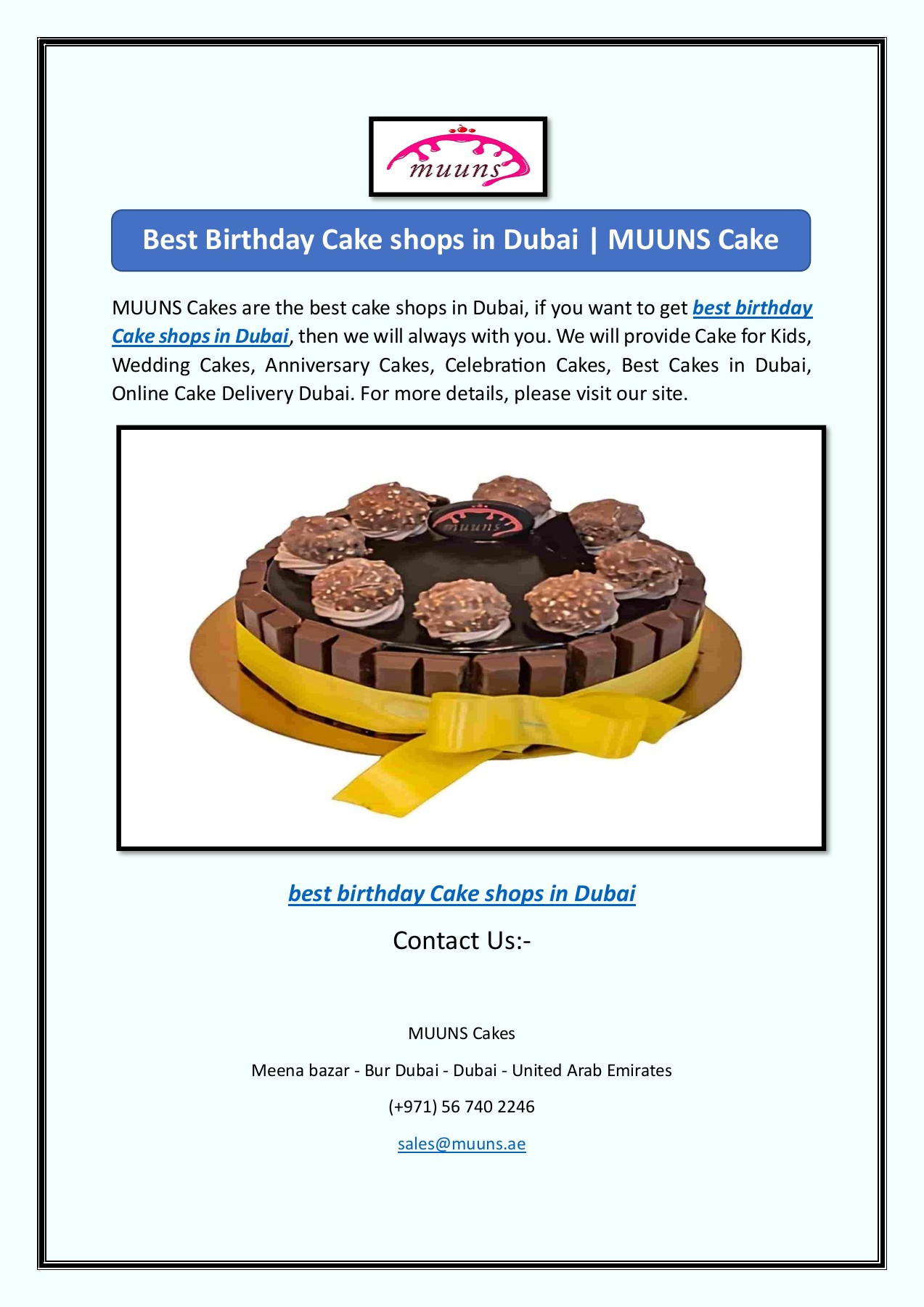Best Birthday Cake shops in Dubai MUUNS Cakes easoar soon Page 1