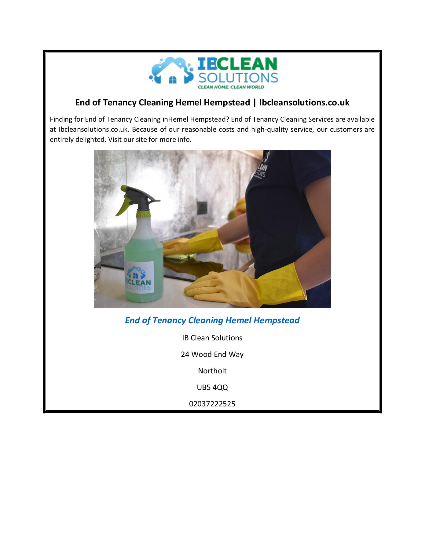 End of Tenancy Cleaning Hemel Hempstead Ibcleansolutions.co.uk