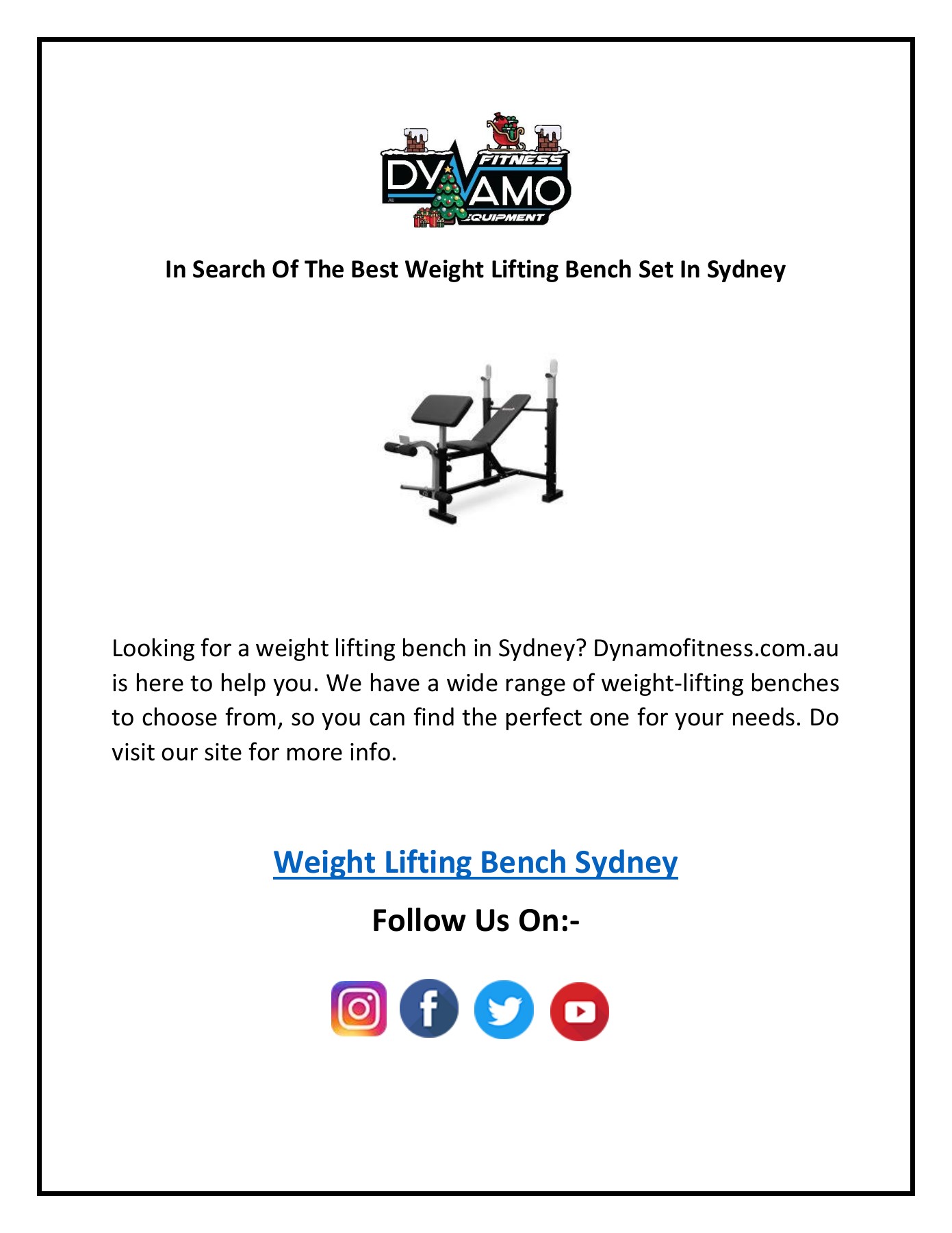 In Search Of The Best Weight Lifting Bench Set In Sydney Dynamo