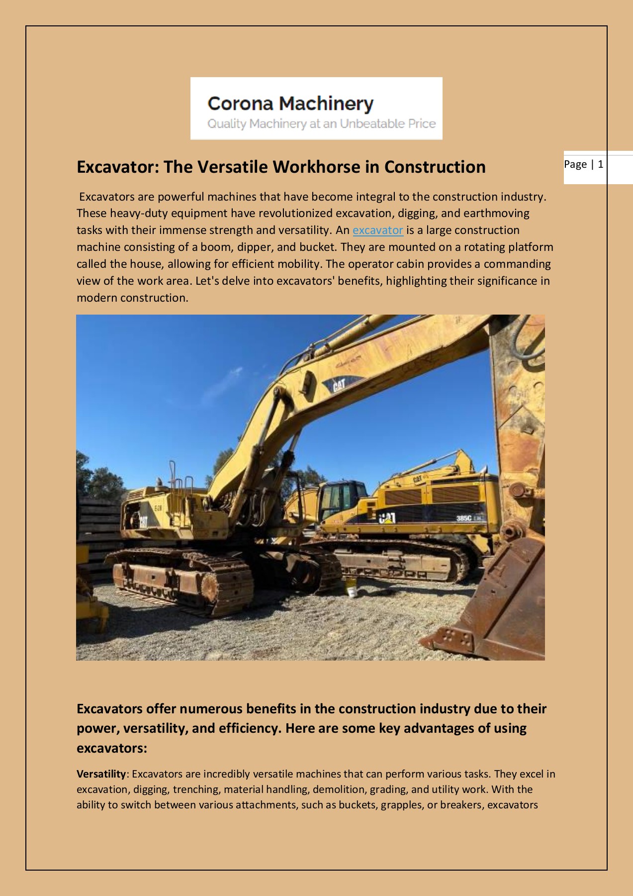 Excavator The Versatile Workhorse in Construction Corona Machinery