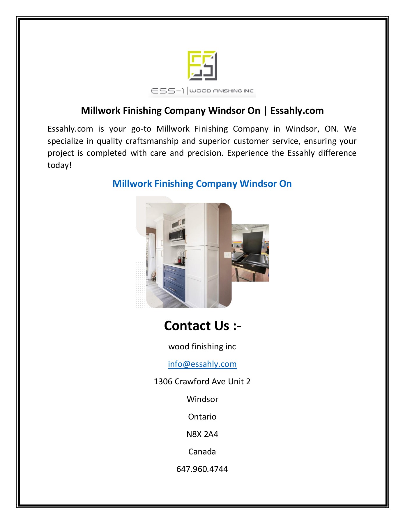 Millwork Finishing Company Windsor On Essa Hly Page 1