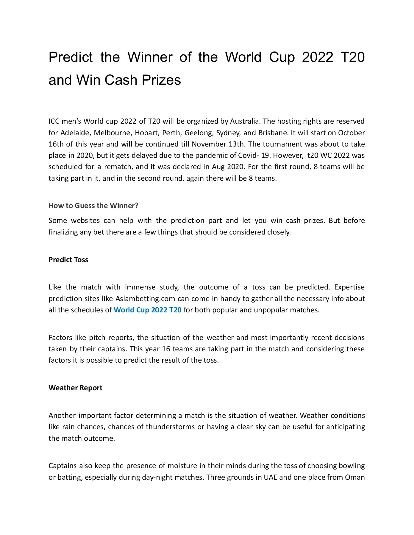 Predict the Winner of the World Cup 2022 T20 and Win Cash Prizes