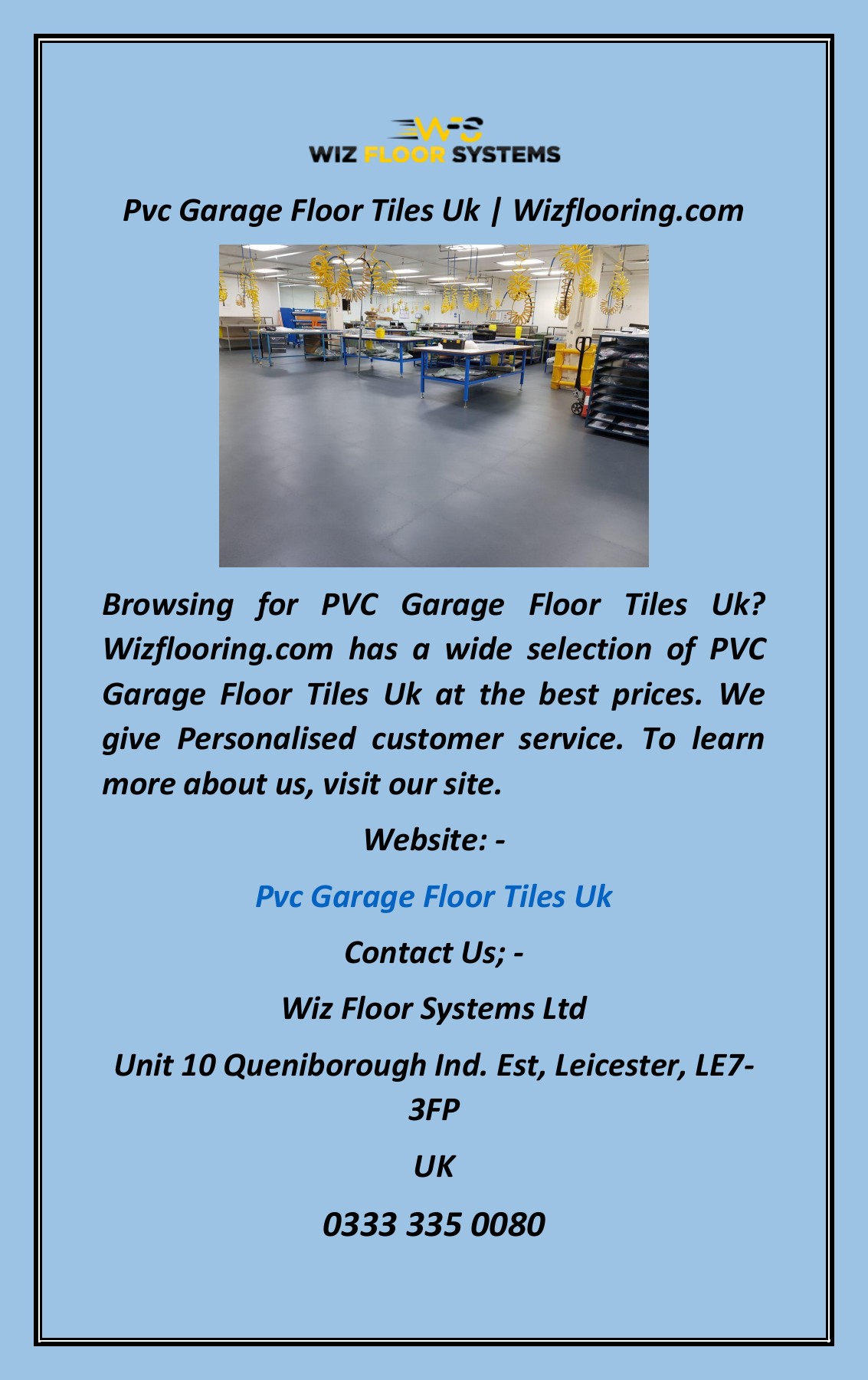 Pvc Garage Floor Tiles Uk Wizflooring Wiz Floor Systems Ltd Page 1