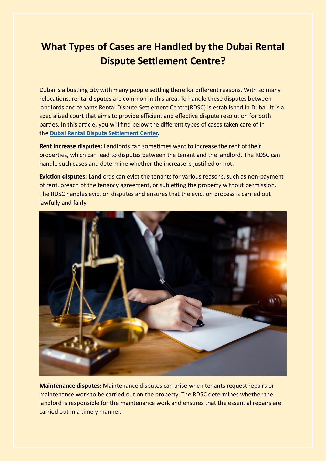 What Types of Cases are Handled by the Dubai Rental Dispute Settlement Centre amber nick