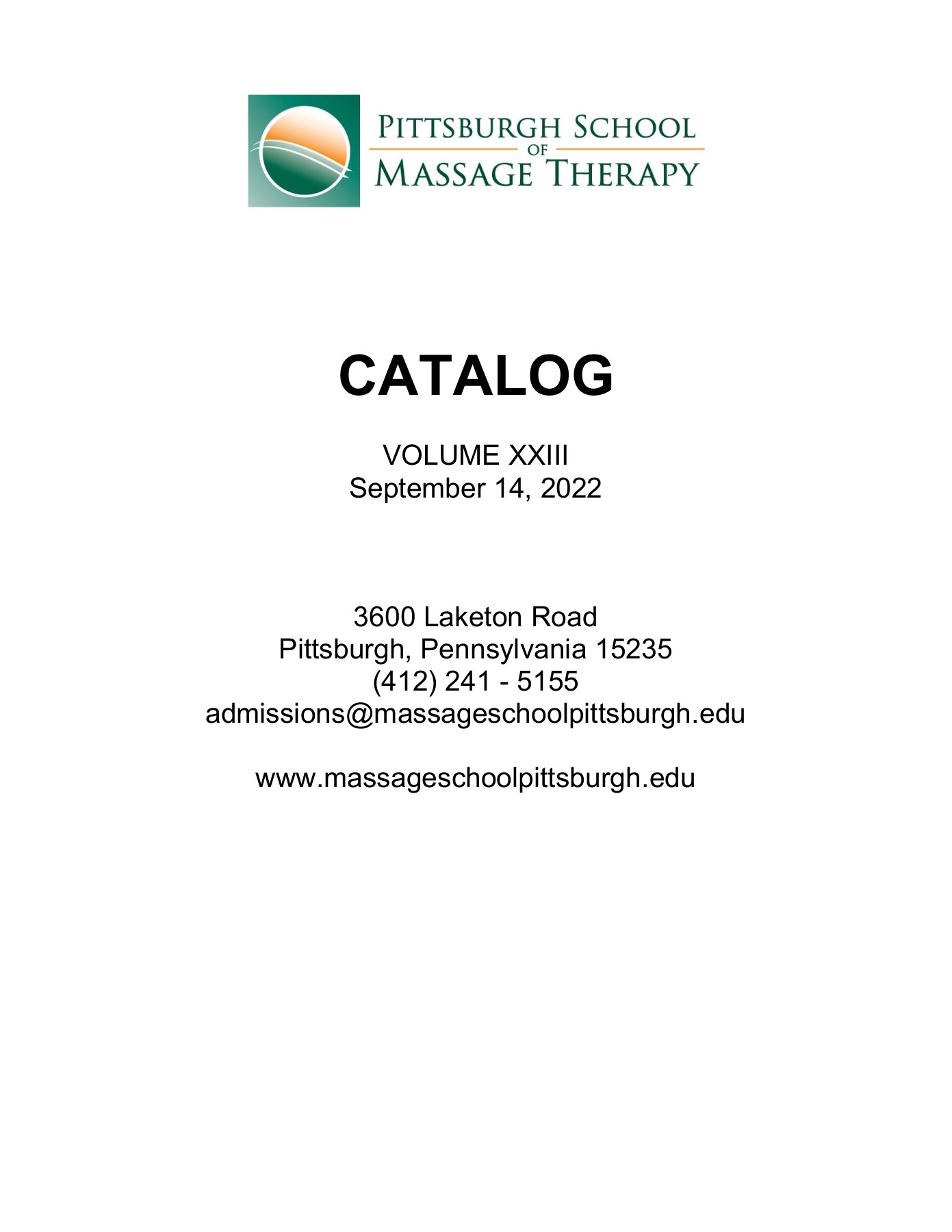 Catalog XXIII Pittsburgh School of Massage Therapy Patrick VanDyke