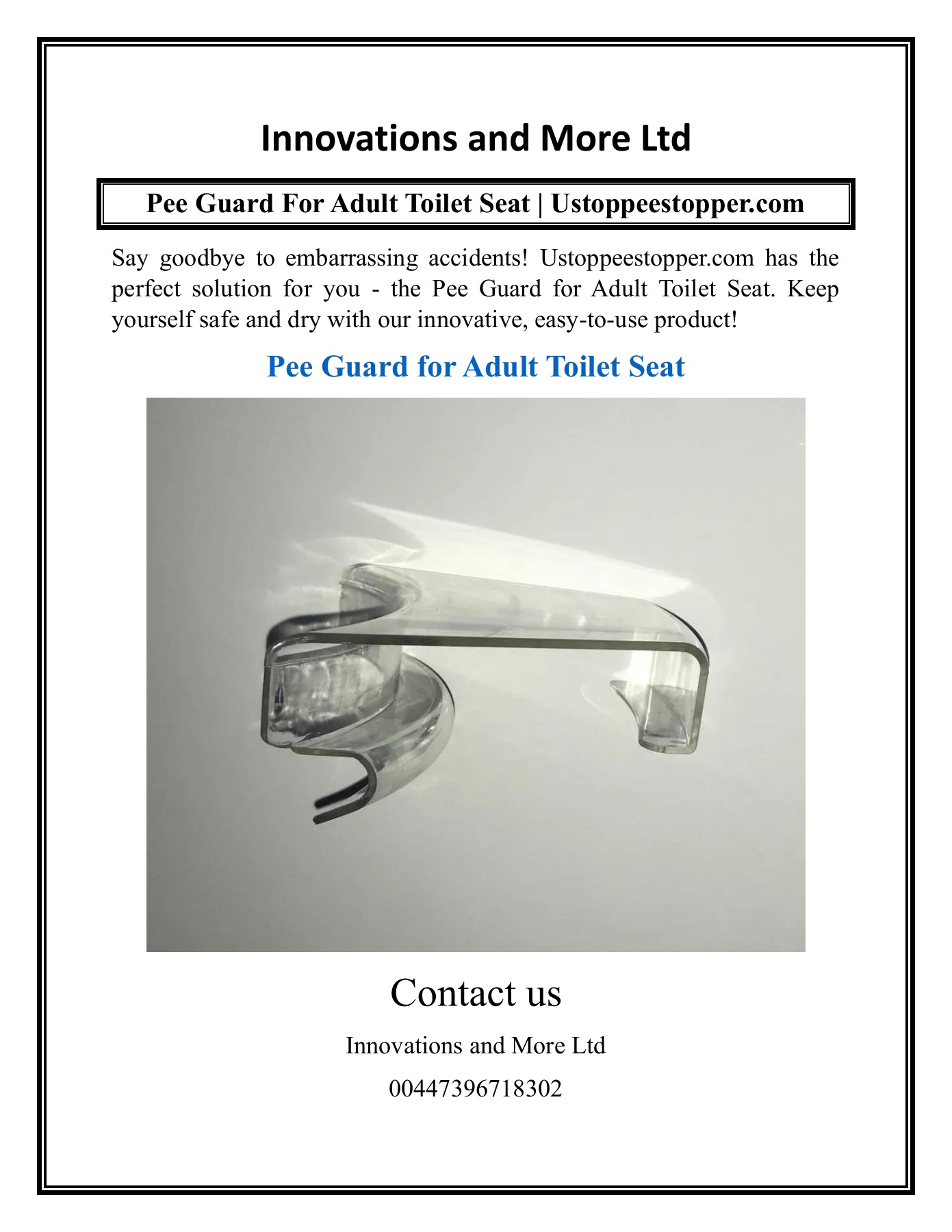 Pee Guard For Adult Toilet Seat Ustoppee Stopper