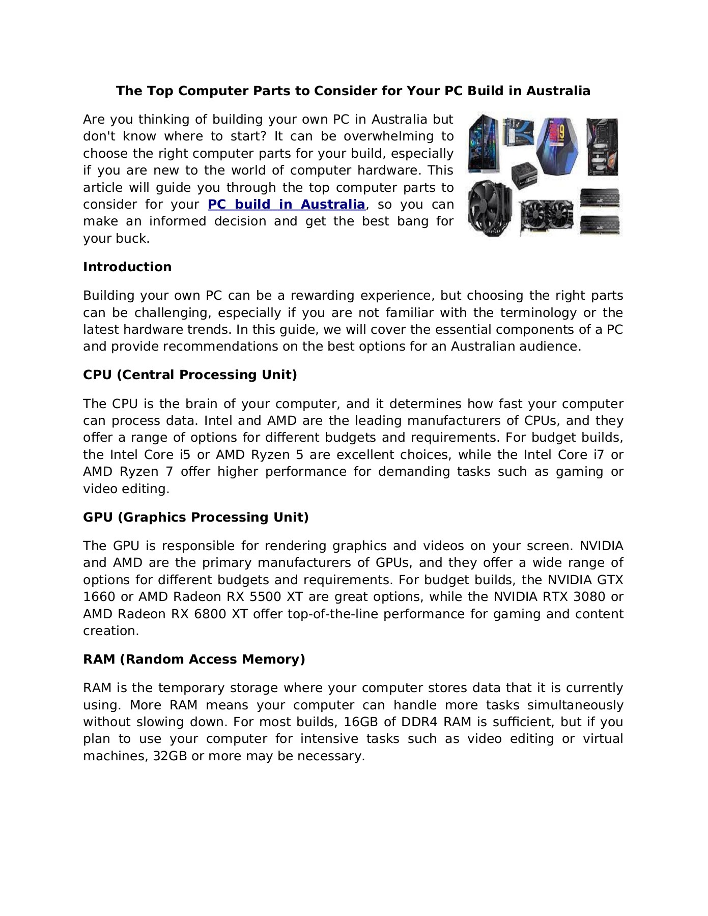 The Top Computer Parts to Consider for Your PC Build in Australia