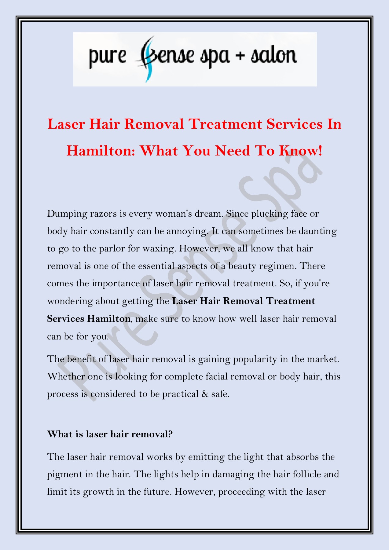 Laser Hair Removal Treatment Services In Hamilton Pure Sense Spa