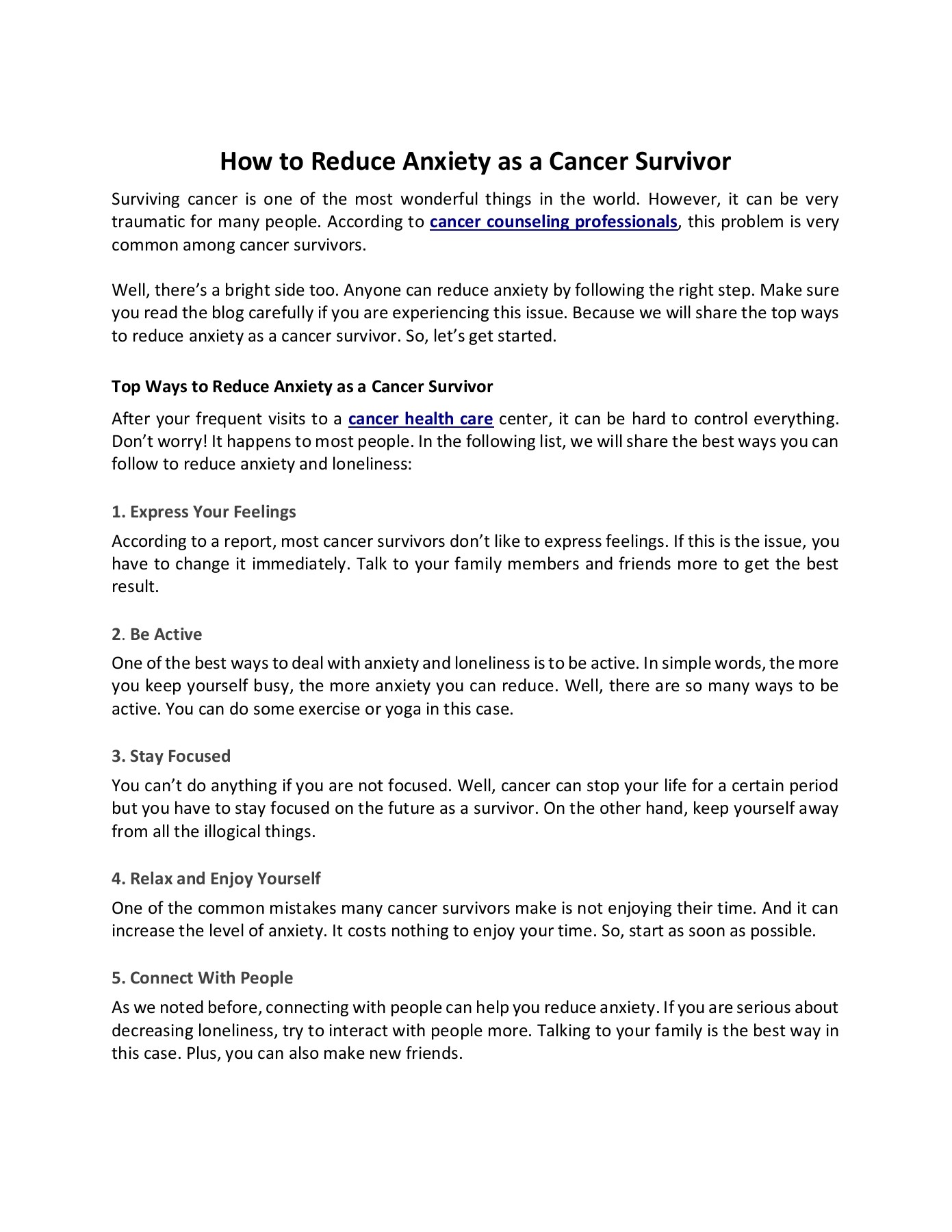 How to Reduce Anxiety as a Cancer Survivor Onco Power Page 1 2 Flip PDF Online PubHTML5