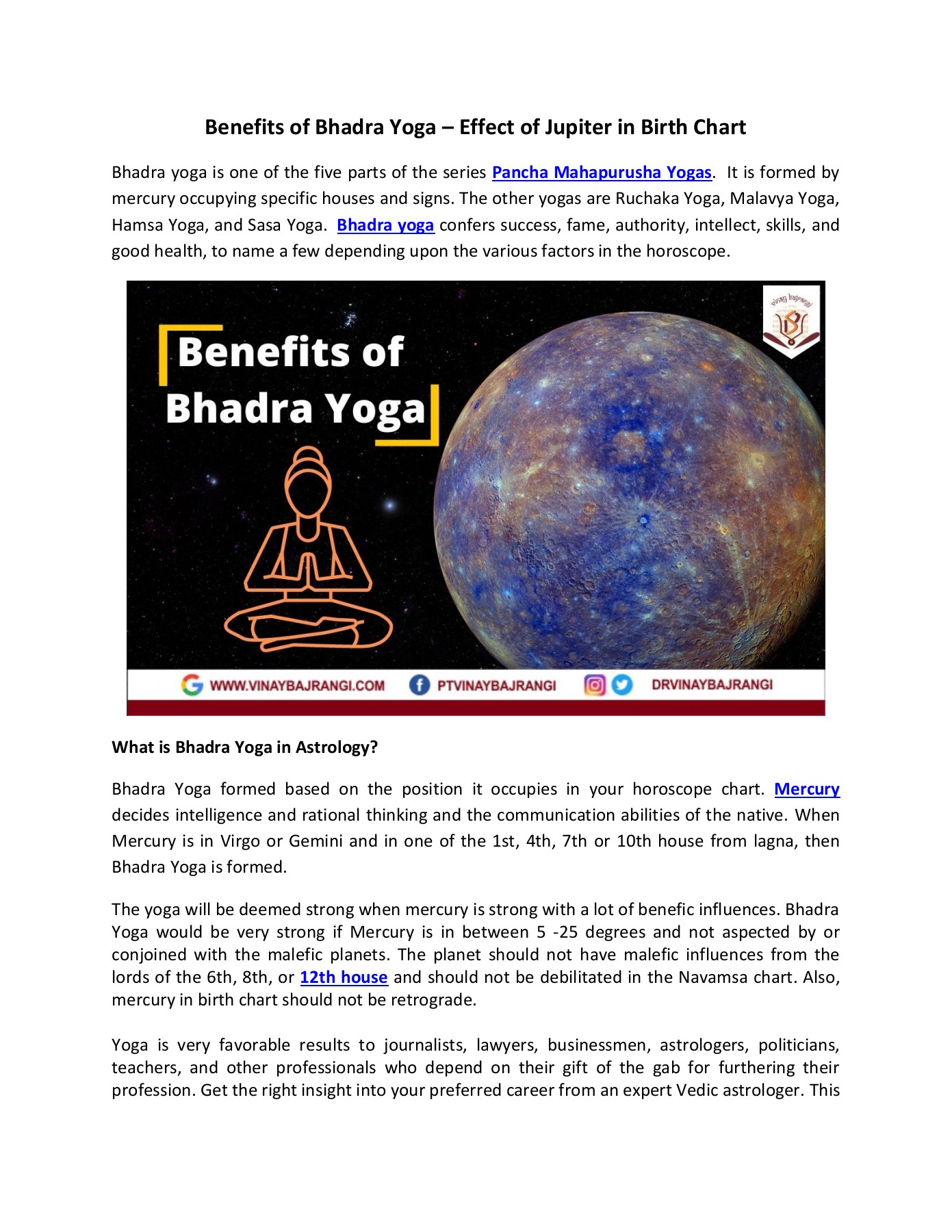 Benefits of Bhadra Yoga Effect of Jupiter in Birth Chart Ramesh Singh Page 1 3 Flip