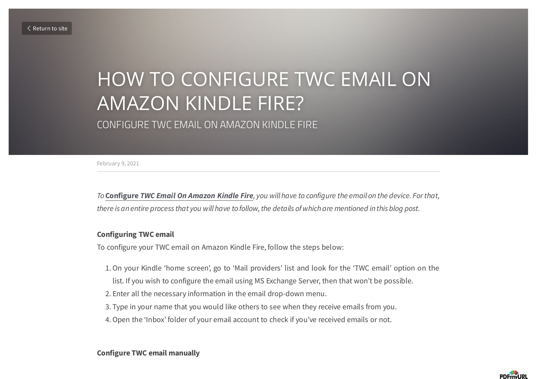 HOW TO CONFIGURE TWC EMAIL ON AMAZON KINDLE FIRE roadrunnermail247