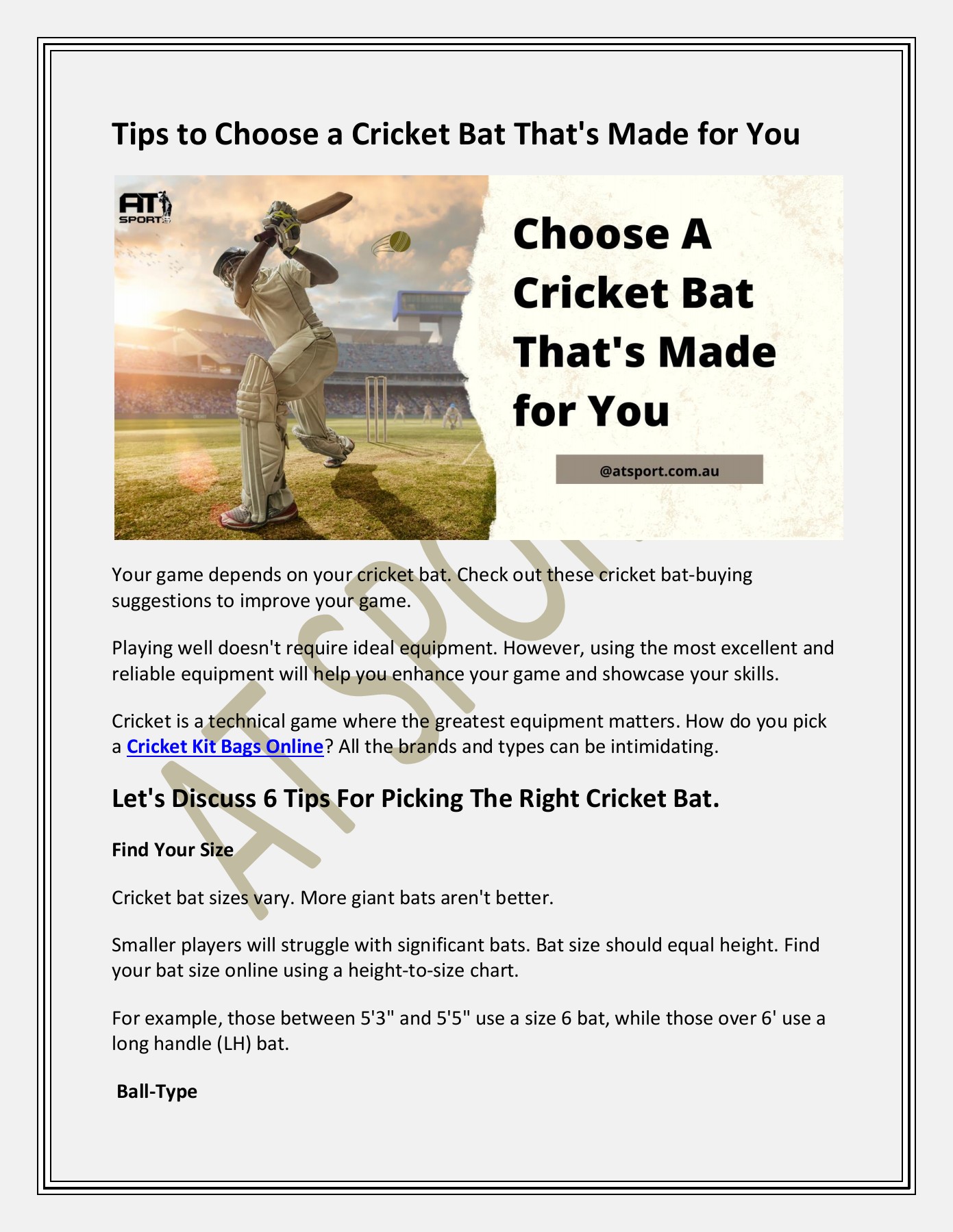 Tips to Choose a Cricket Bat That AT SPORTS Page 1 3 Flip PDF