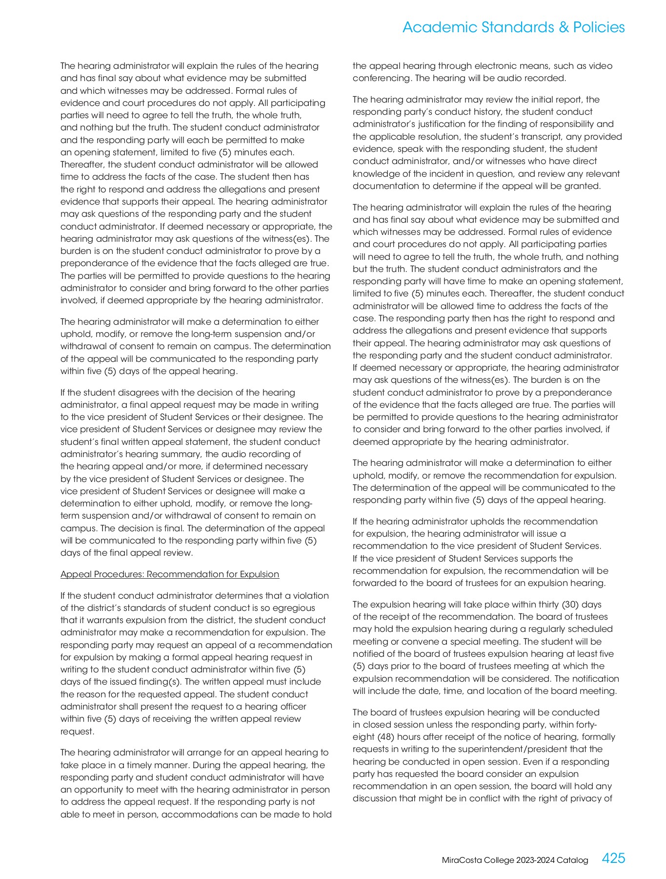 MiraCosta College 20232024 Catalog MiraCosta College Page 425