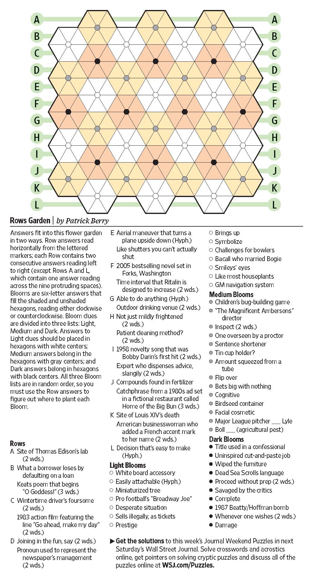 Rows Garden (Saturday Puzzle, May 13) WSJ Puzzles WSJ