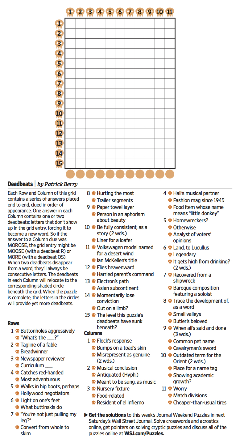 Dead Beats (Saturday Puzzle, Oct. 28) WSJ Puzzles WSJ