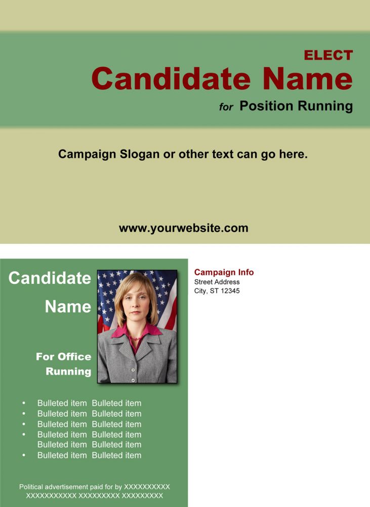 Political Brochure Templates Green and Tan Theme Online Candidate