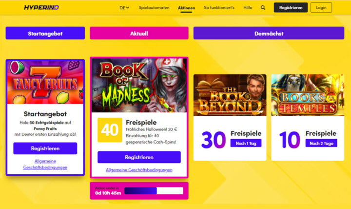 Hyperino Cash Freispiele jeden Tag Hyper, Hyper, Hyperino!