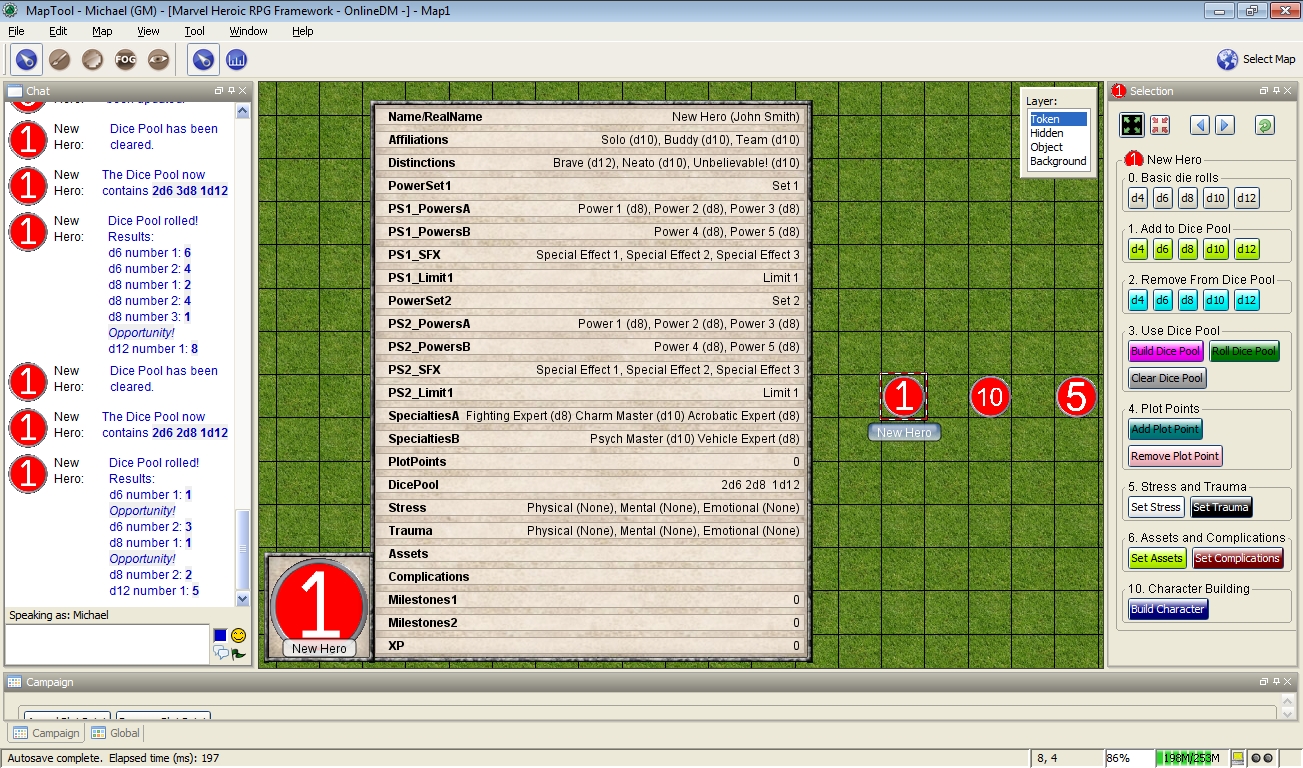 Marvel Heroic RPG MapTool framework First draft Online Dungeon Master