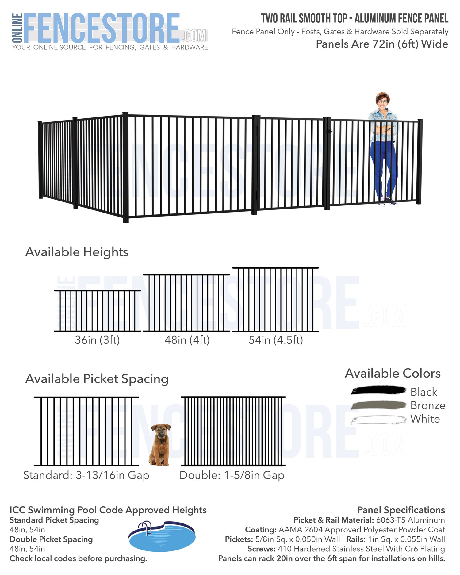 Two Rail Smooth Top Aluminum Fence Panel