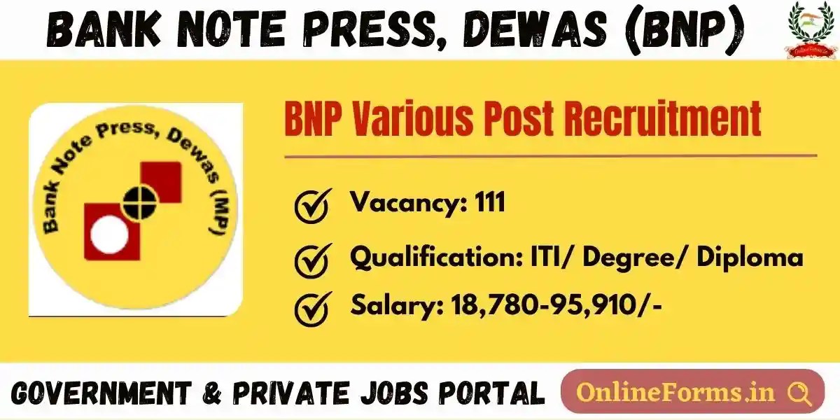 Bank Note Press Dewas Recruitment 2023 Apply For 111 Vacancies