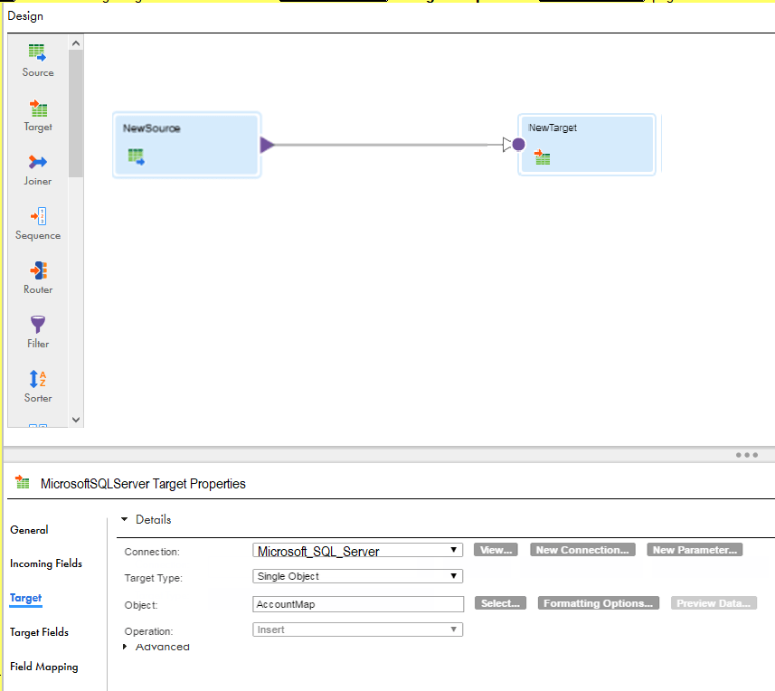 Microsoft SQL Server mapping task example