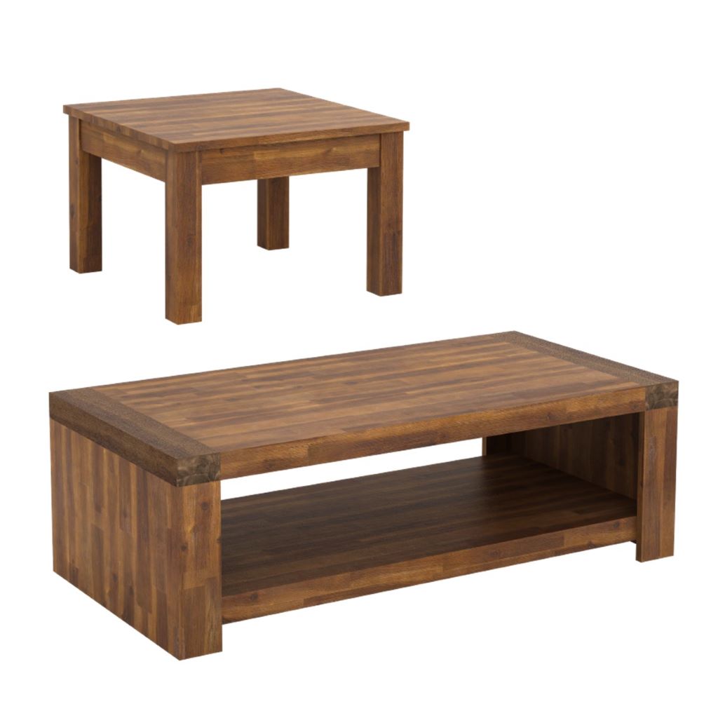 Parton Chunky Solid Wood Coffee Table and Lamp Table Set OHI