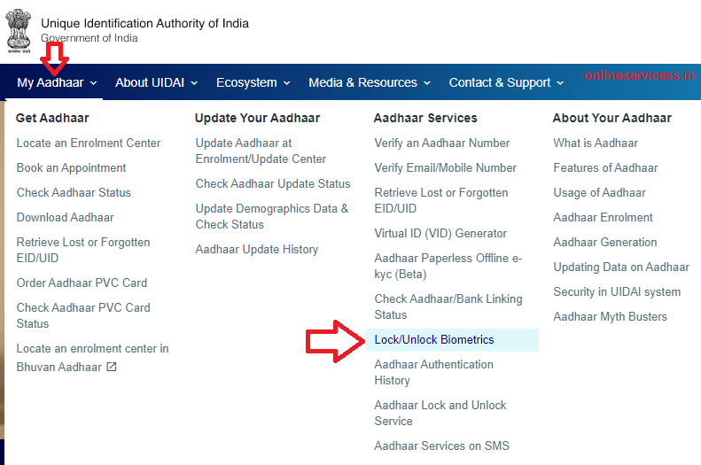 How to Lock or Unlock Aadhaar Card Biometric online Unlock Aadhaar