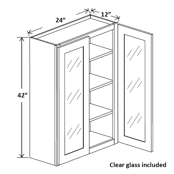 24" Wide 42" Tall Wall Double Glass Door