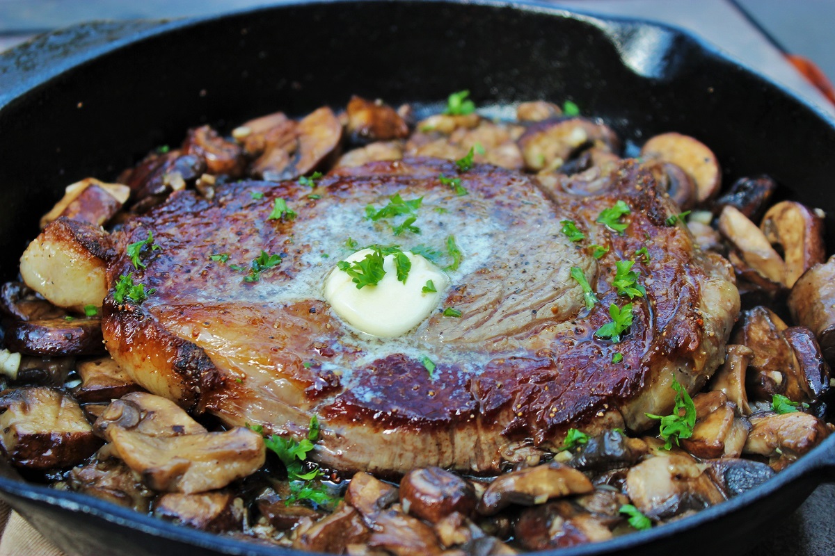 Cast Iron Ribeye with Garlic Mushrooms Only In Arkansas