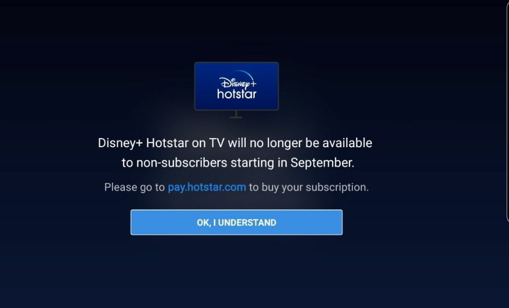 Disney+ Hotstar will not be available on TV to nonsubscribers from