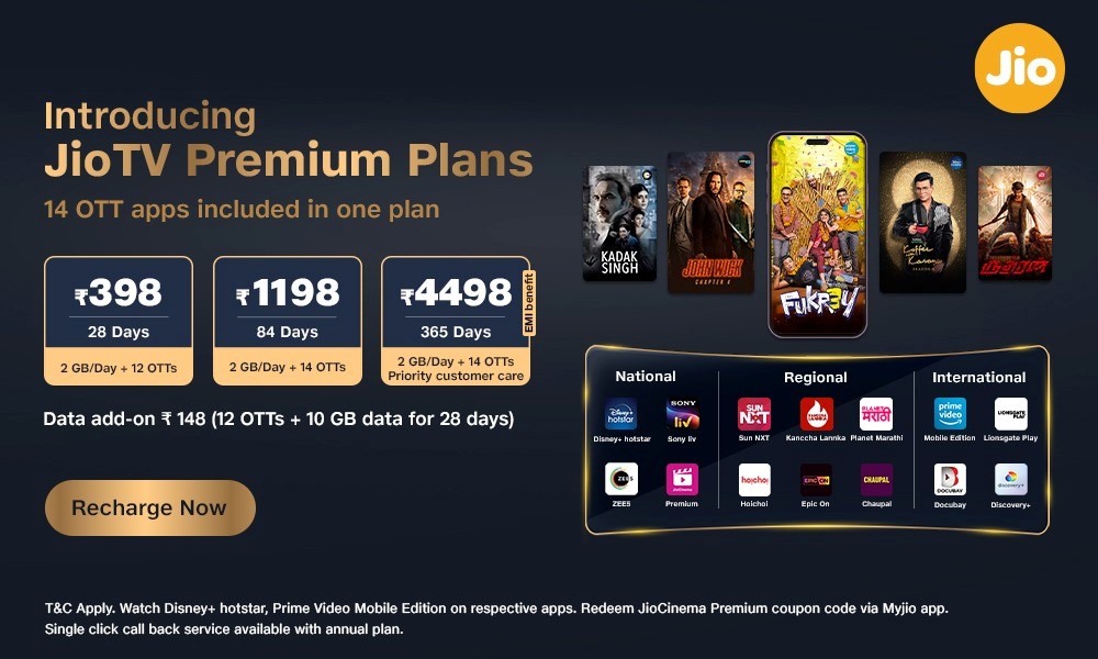 JioTV Premium plans launched with 14 OTT subscriptions for Jio Prepaid