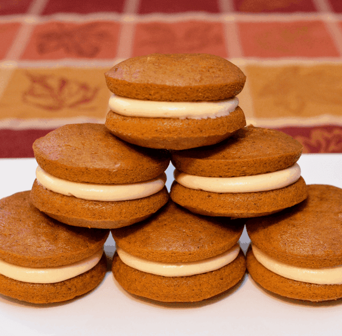 pumpkin whoopie pies stacked