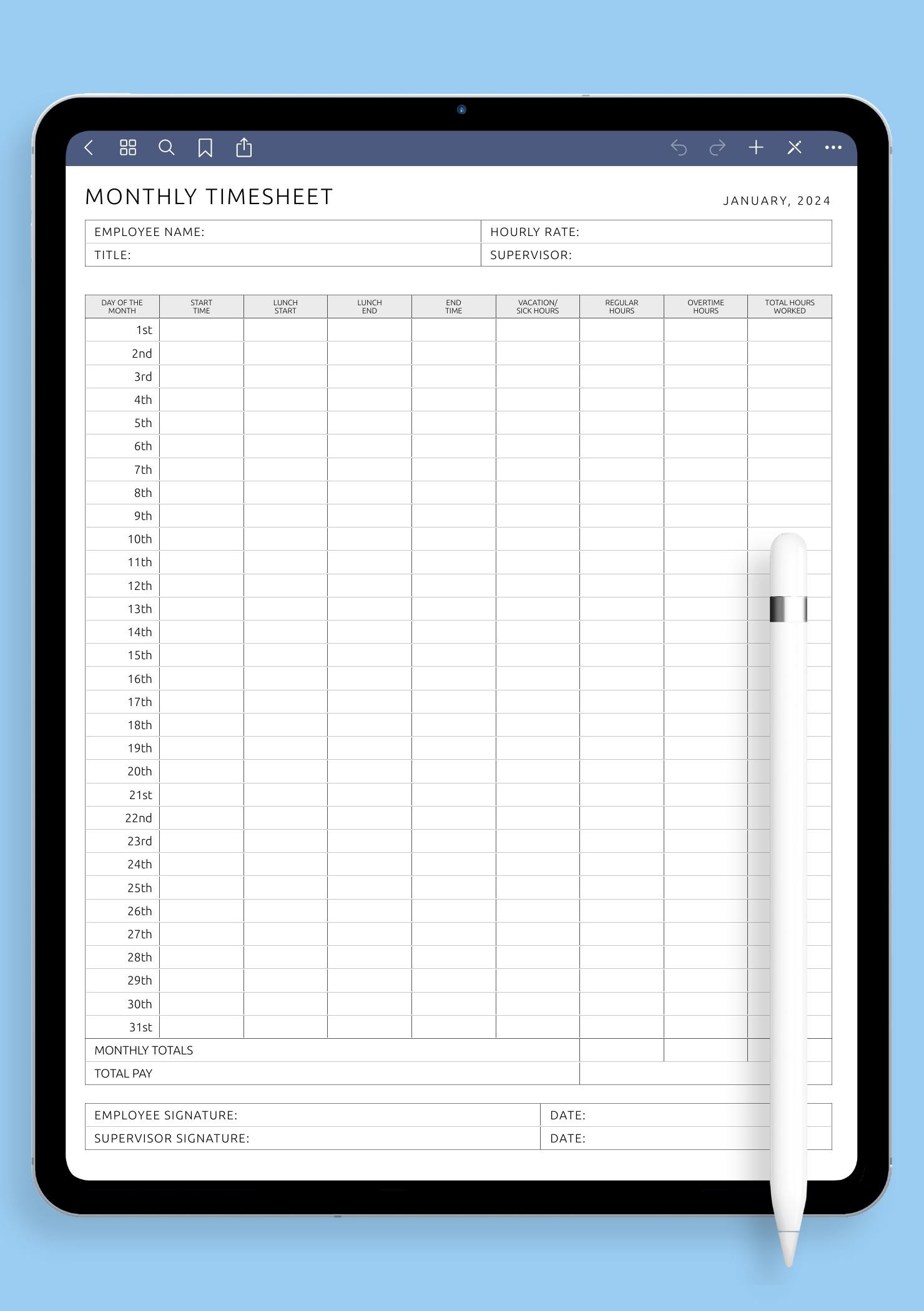 Download Printable Monthly Timesheet Template PDF Download Printable Monthly Timesheet Template PDF