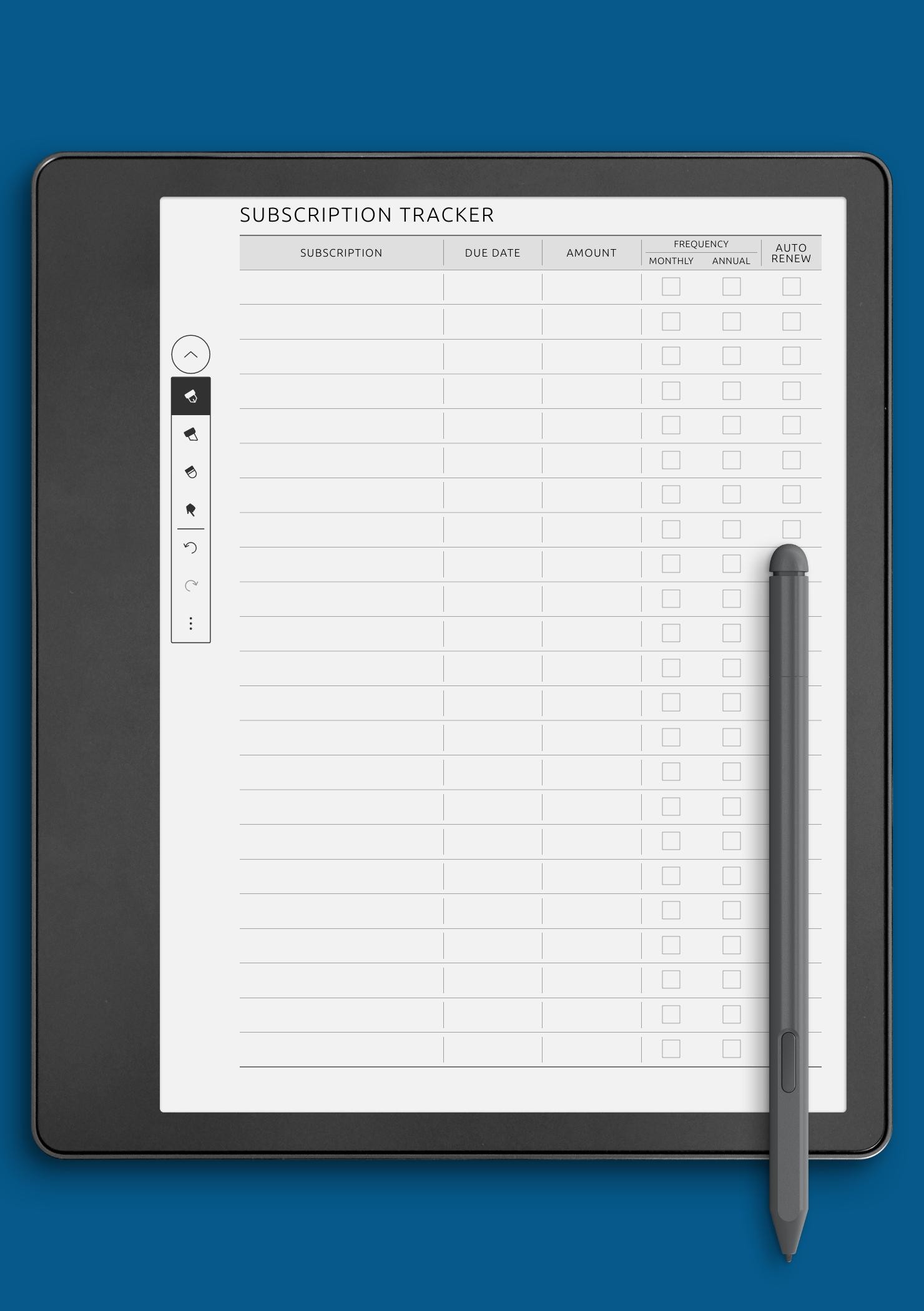 Download Subscription Tracker Printable PDF or Digital for reMarkable