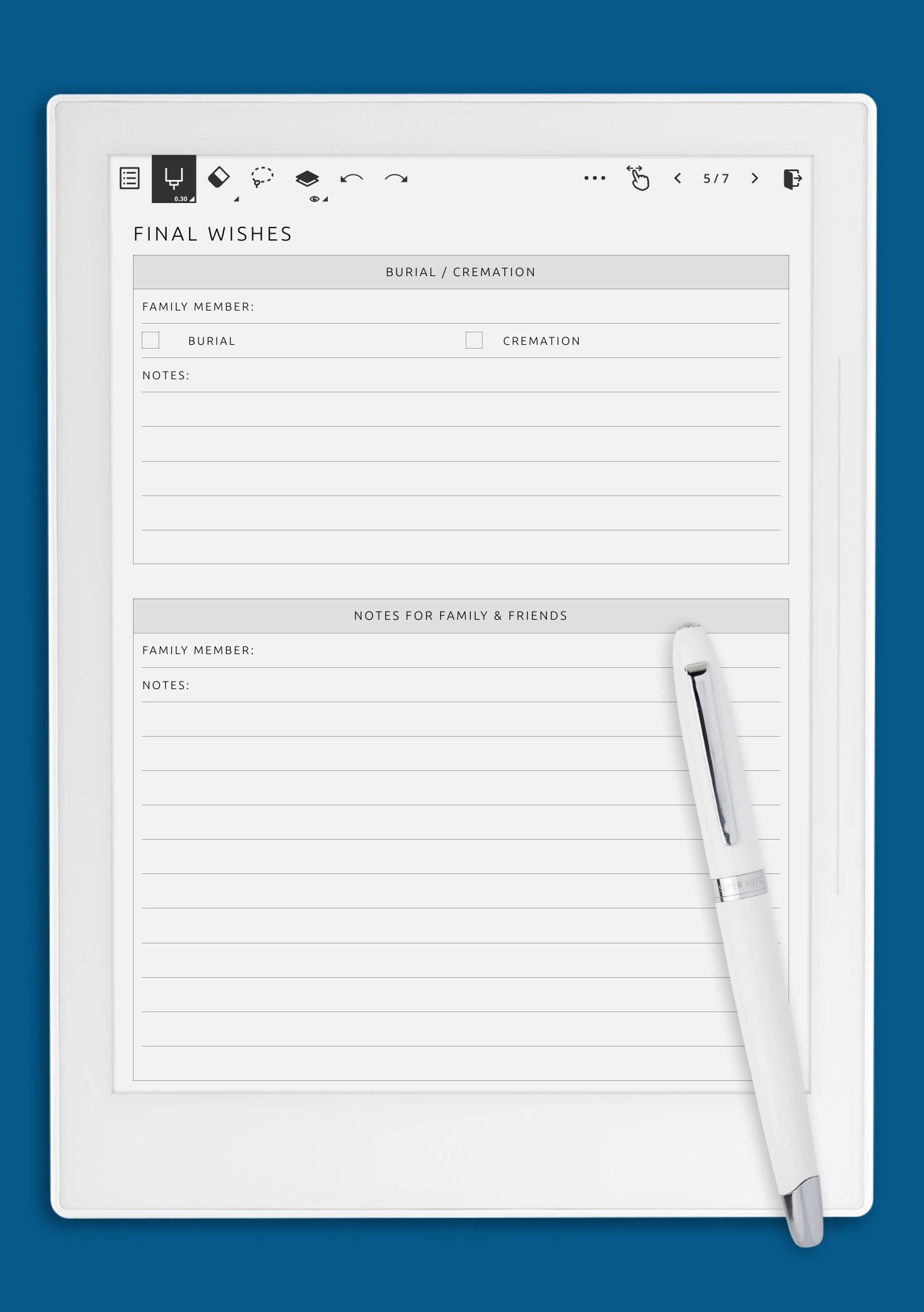 Download Printable Final Wishes Template with Notes PDF